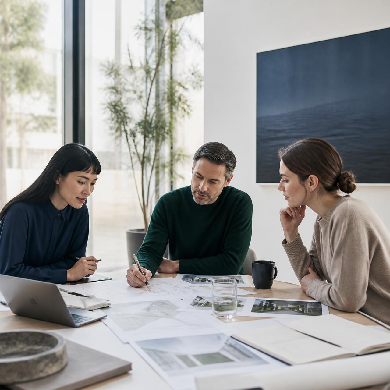 Reunião comercial de planejamento de lançamento imobiliário